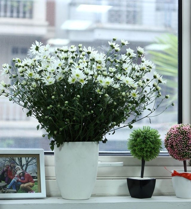 Một bình hoa trên bệ cửa sổ đủ khiến cả một không gian lớn mướt mắt. Ảnh: Vietq.