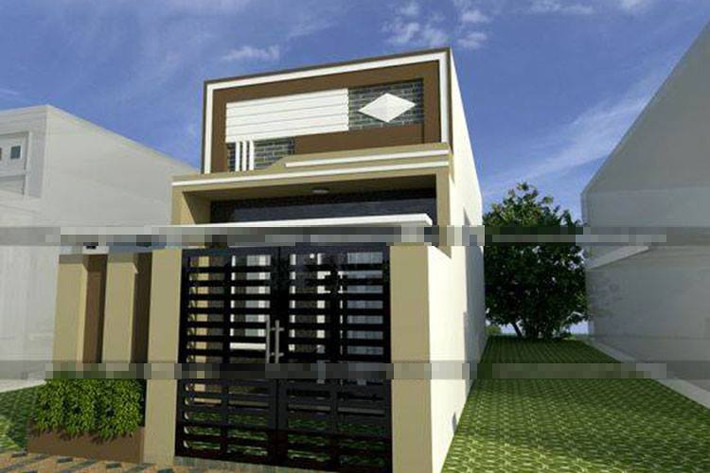 Thiết kế nhà cấp 4 có gác lửng kiểu dáng đơn giản với 4 phòng sinh hoạt riêng biệt, sân trước rộng cổng sắt đóng kín an toàn. Ảnh: Xaydungnhadepmoi.