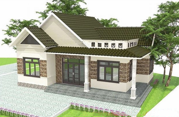 Nhà cấp 4 thiết kế 3 phòng ngủ được rất nhiều gia đình ưa chuộng. Gạch ốp ngoài mặt tiền giúp công trình thêm sang trọng.