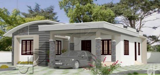 Nhà mái bằng hiện đại có chỗ để xe hơi riêng biệt. Ảnh: JP.