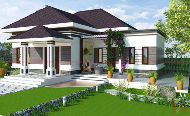 Mẫu nhà vườn 1 tầng, 4 phòng ngủ, sở hữu không gian xanh thoáng mát. Ảnh: Kientrucvietnam.