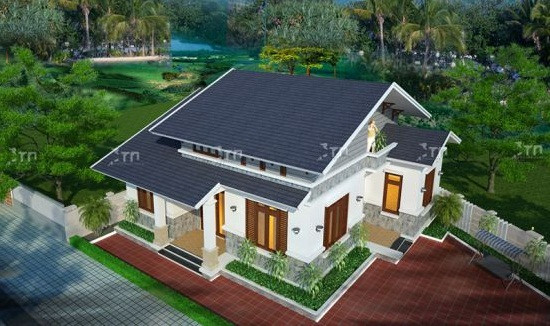 Nhà có 3 phòng ngủ đơn giản, 1 phòng khách hiện đại, nhà bếp, nhà ăn thiết kế liền kề. Sân trước rộng rãi, lát gạch đỏ rất thoáng. Ảnh: Architect.
