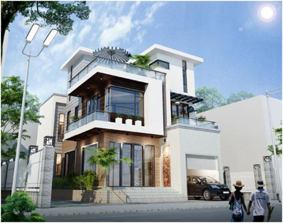 Biệt thự 3 tầng thể hiện phong cách mới hoàn toàn với 2 sân thượng ở tầng 2 và 3. Ảnh: Datbinhduong.