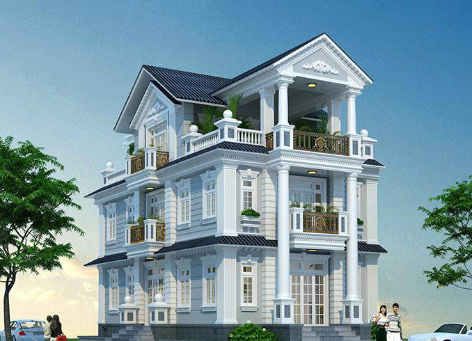 Ngôi biệt thự mái thái được thiết kế theo phong cách tân cổ điển, thanh lịch. Ấn tượng nhất là sự kết nối từ trong ra ngoài, thông gió và ánh sáng tự nhiên. Ảnh: Nhabazan.