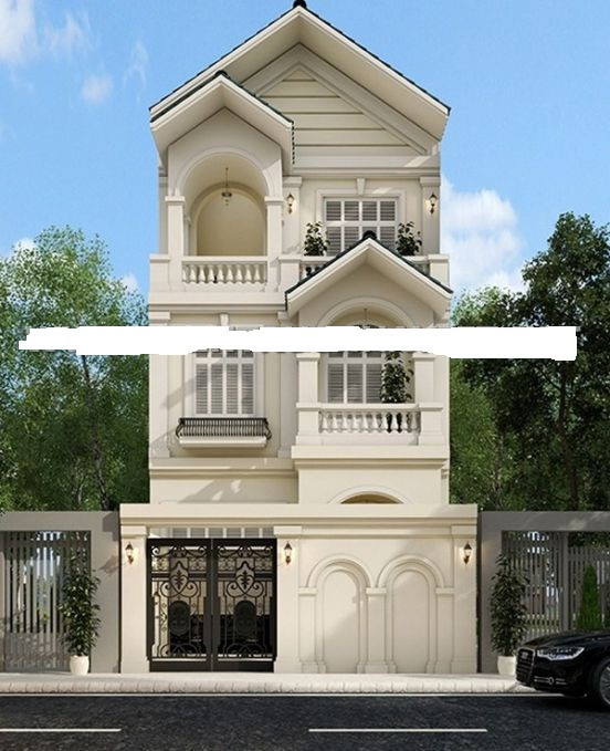 Biệt thự 3 tầng với kiến trúc tân cổ điển có sân để xe hơi rộng rãi, 3 phòng ngủ thông thoáng. Ảnh: Kientrucnhaviet.