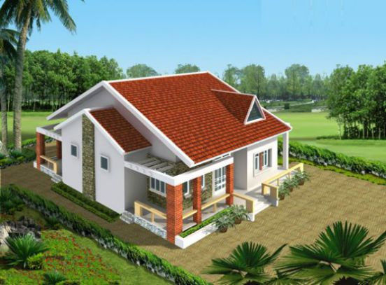 Chỉ cần một mái nhỏ phụ ở phía dưới cũng đủ tạo điểm nhấn cho toàn bộ công trình. Ảnh: Nhadian.