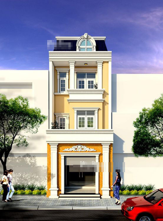 Nhà phố 3 tầng mang phong cách cổ điển. Cổng thiết kế hoa văn nghệ thuật độc đáo. Ảnh: Nhasang.