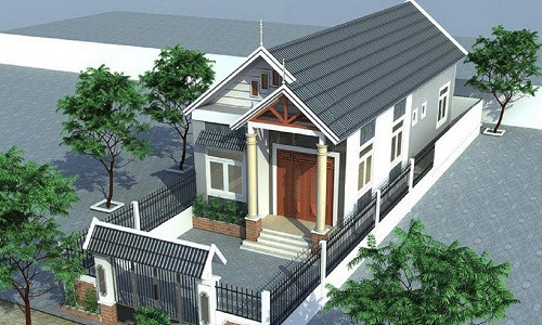 Mẫu nhà cấp 4 mái thái có tường rào bao quanh là kiến trúc được ưa chuộng nhất trong năm 2017. Ảnh: Thietkethicongnhadep.
