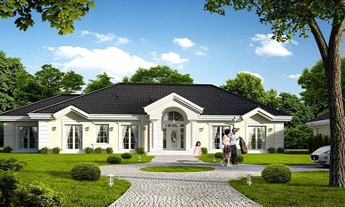 Mẫu biệt thự mái thái 1 tầng cổ điển châu Âu mang trong mình sự tối giản về chi tiết nhưng mạnh mẽ, sang trọng về gờ phào. Ảnh: Thietkenhadep.