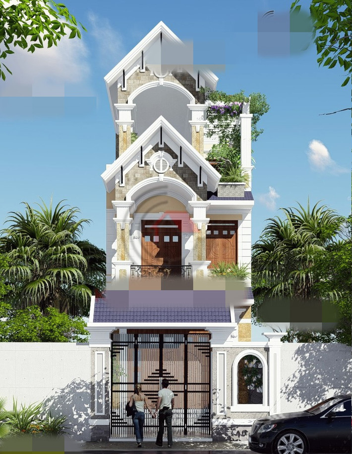 Nhà phố mái thái ấn tượng với những nét trang trí sáng tạo, tạo vẻ đẹp trẻ trung, hiện đại và lôi cuốn. Ảnh: Kienanvinh.