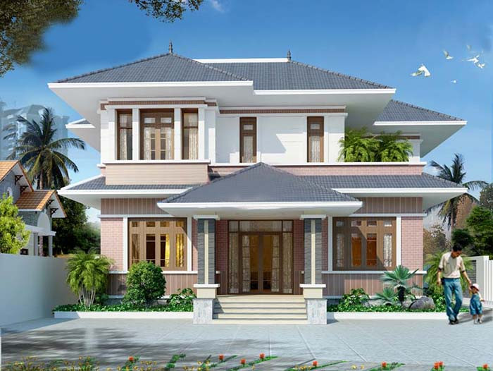 Nhà vuông 2 tầng mái thái đẹp miễn chê 2018. Ảnh: Ytuongnhadep.
