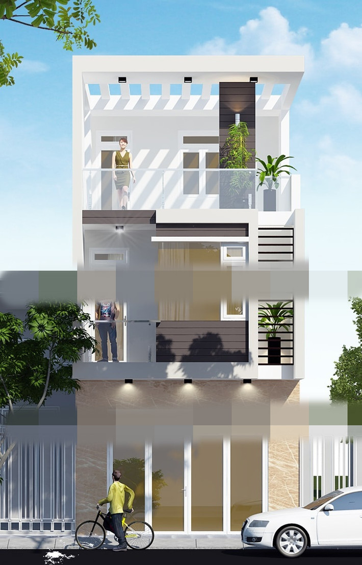 Với tông màu kem chủ đạo, nhìn từ xa ngôi nhà 2 tầng hiện lên thật thông thoáng. Ảnh: Xaydungnhadepmoi.