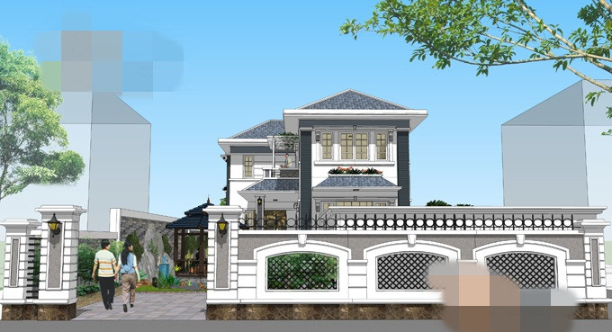 Cổng biệt thự mang phong cách cổ điển với khối trụ to, cao 2,8 m. Ảnh: Kientaoviet.
