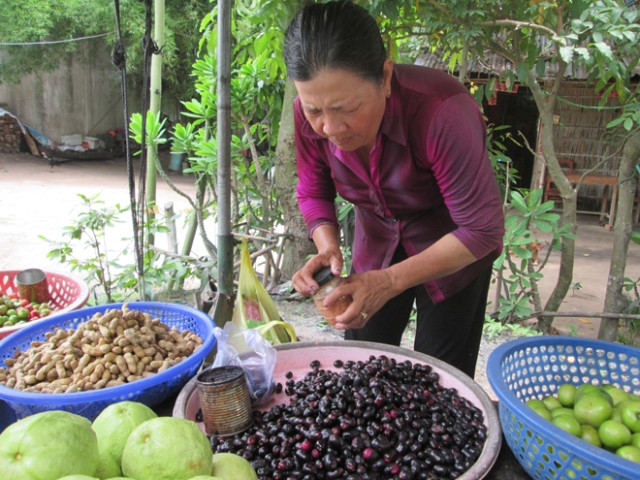 Trâm có thể ăn nguyên hoặc trộn với muối ớt, ướp chung với đường và muối ớt. Ảnh: Baoangiang.