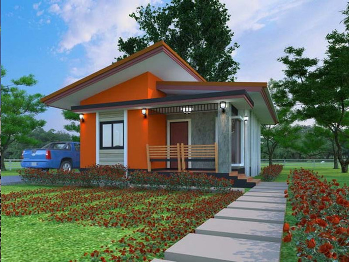 Mẫu nhà mái lệch 1 tầng đơn giản hiện đại thu hút những gia đình nhỏ bởi nó giúp tiết kiệm diện tích. Ảnh: Angcovat.