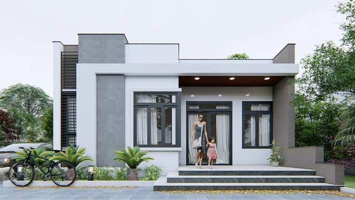 Nhà cấp 4 mái bằng dạng biệt thự mini mang đến không gian tươi mới, khoáng đạt, thông thoáng. Ảnh: Giabaogroup