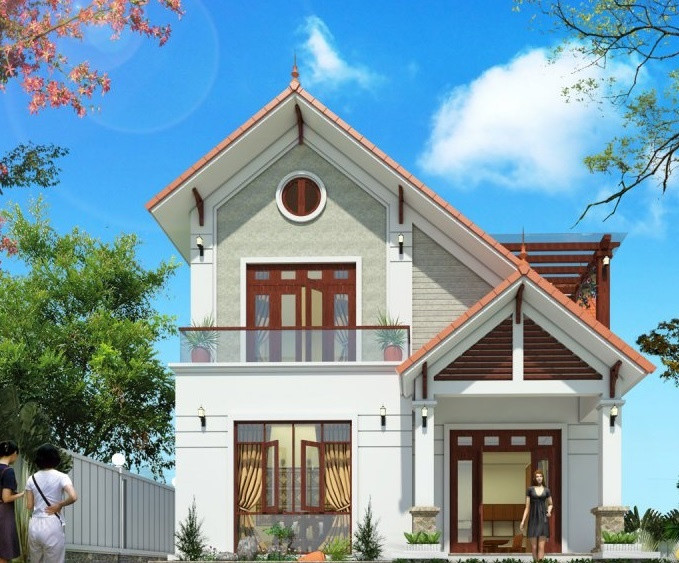 Mẫu nhà 2 tầng mái thái thiết kế đơn giản cho gia đình có kinh tế eo hẹp. Ảnh: Noithatmanhhe