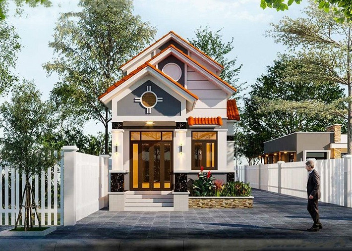 Điểm nhấn của mẫu nhà là thiết kế đơn giản không quá cầu kỳ mà nhẹ nhàng, vuông vắn với bậc tam cấp truyền thống. Ảnh: Wedo