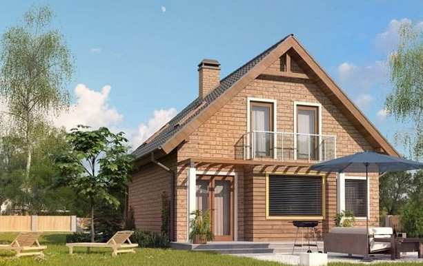 Mẫu nhà cấp mái ngói truyền thống nhưng thiết kế thêm mảng tường giả gỗ màu nâu đất ấn tượng. Ảnh: DTA.