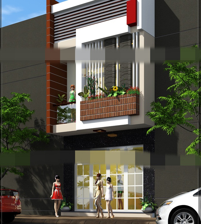 Nhà 2 tầng 3 phòng ngủ kết hợp nhiều màu sắc ấn tượng. Ảnh: Kienanvinh.