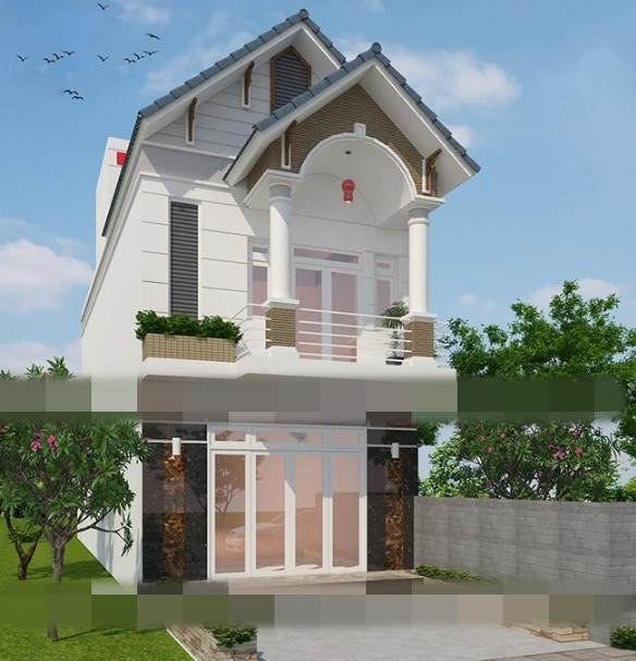 Mặt tiền nhà phô diễn cách thiết kế theo lối hiện đại, sử dụng hệ thống mái thái làm cho kiến trúc nhà đỡ khô cứng. Ảnh: Xaydungbietthudep.