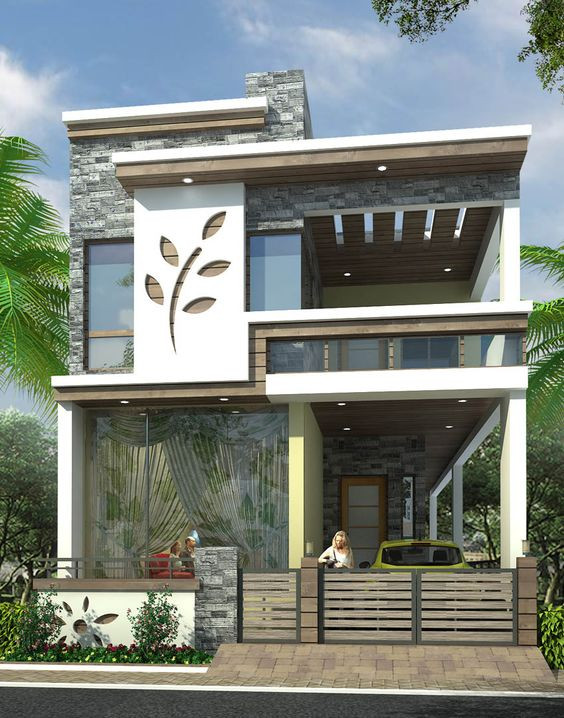 Nhà phố bắt mắt với hình khối vuông vức và gạch ốp trang trí ngoài mặt tiền. Ảnh: Kientrucnhadep24h.
