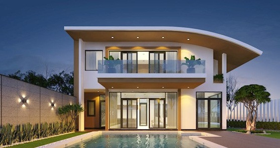 Điểm nhấn cho công trình là mái bê tông hình mũi con thuyền hướng về phía bên phải. Ảnh: Nhadepdanang.