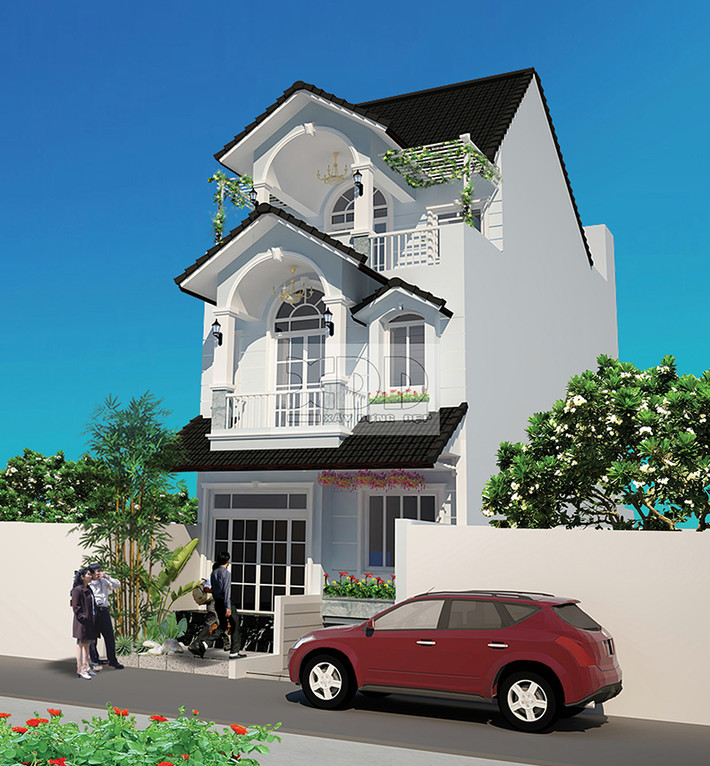 Tông màu trắng chủ đạo cùng nền ngói màu ghi tạo nên sự hài hòa sang trọng hiện đại cho ngôi nhà. Ảnh: Houseland.