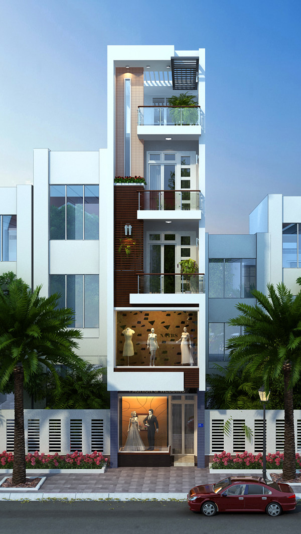 Cửa kính, lan can kính, gạch ốp mang đến vẻ đẹp sang trọng cho ngôi nhà. Ảnh: Thietkenhaong.