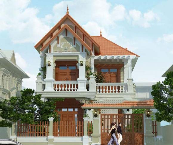 Sự sang trọng của ngôi nhà nằm ở trụ cột vững chắc và mái thái chữ A. Ảnh: 10nhadep.