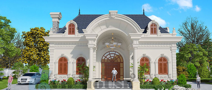 Kiến trúc tân cổ điển Pháp đẹp thuần khiết. Mái đá xanh tạo nên vẻ đẹp sang trọng mà thanh lịch. Ảnh: Viphouase.