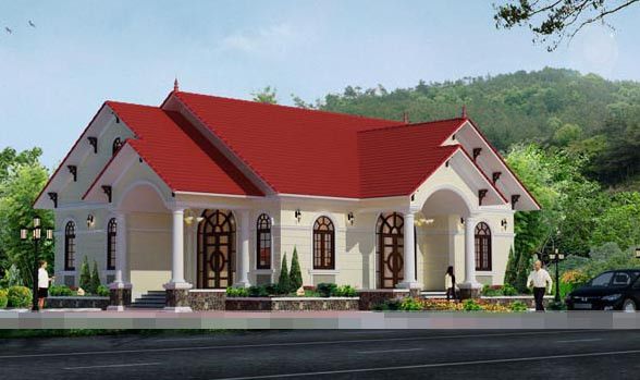 Nhà cấp 4 long lanh như tòa lâu đài giữa miền quê nắng gió. Ảnh: Savic.