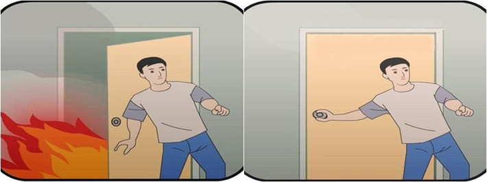 Khi tìm ra lối thoát và có một cửa lớn đang đóng, trước khi mở phải kiểm tra nhiệt độ bằng cách đặt mu bàn tay lên cửa. Không mở cửa nếu thấy cửa ấm hoặc nóng. Ảnh minh họa: Internet.