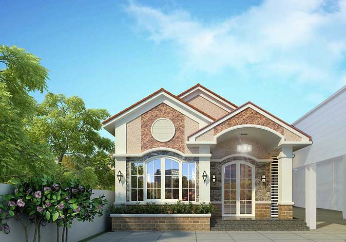 Trên nền diện tích 10x15m, ngôi nhà được xây dựng theo phong cách cổ điển mang hơi hướng của những căn nhà cấp 4 ngày xưa có sân rộng, bậc tam cấp. Ảnh: Kienphat.