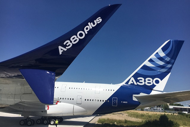 Airbus A380Plus có chiều cao 4,7 mét. Trọng lượng cất cánh tối đa là 578 tấn. Ảnh: Flightglobal.
