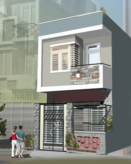 Nhà 2 tầng trên diện tích 10x13m được thiết kế 3 phòng ngủ, phòng bếp, phòng thờ và ban công. Kinh phí dự kiến khoảng 600 triệu đồng. Ảnh: Nhadian.