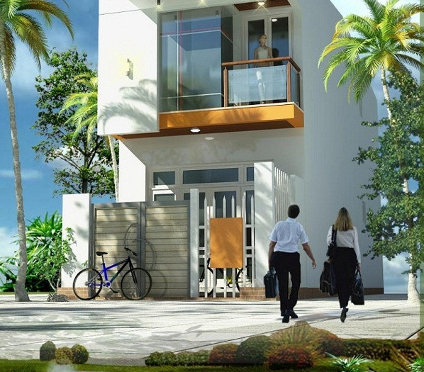 Ngôi nhà 2 tầng với mặt tiền đơn giản, sử dụng tông màu trắng chủ đạo theo phong cách hiện đại. Ảnh: Kientrucsuvietnam.