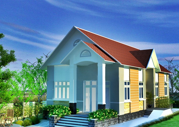 Mẫu nhà cấp 4 mái thái đẹp với kiến trúc hiện đại, gọn gàng. Ảnh: Thietkenhadepmoi.