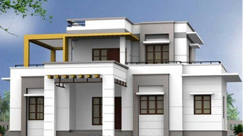 Mẫu biệt thự 2 tầng mái bằng với các hình khối được sắp xếp tạo nên một công trình độc đáo mà chi phí xây dựng không quá tốn kém. Ảnh: Vtkong.