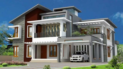 Kiến trúc biệt thự 2 tầng khá độc đáo với kiểu mái vát, mái lệch tạo điểm nhấn cho căn biệt thự. Ảnh: Vtkong.