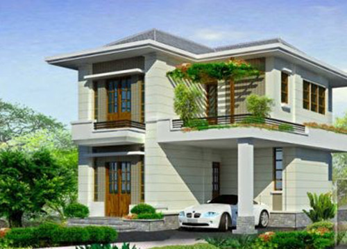 Biệt thự 2 tầng mini được thiết kế theo không gian mở với gara xe ngoài trời kiểu cách hiện đại. Ảnh: Bannhabinhduong.
