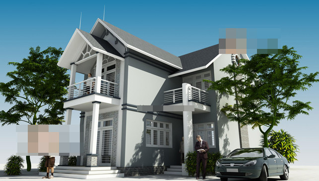 Nhà 2 tầng hình chữ L trẻ trung và hiện đại. Ảnh: Thietkenoithatktv.