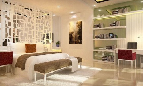Vách ngăn trong phòng ngủ tinh tế, nhẹ nhàng và thanh nhã.