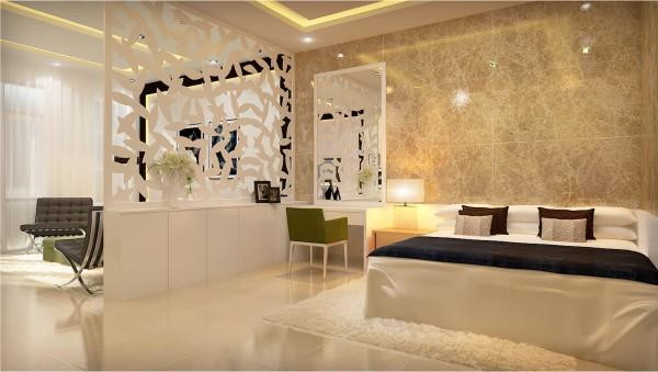 Hoa văn sắc sảo và tinh tế trên vách ngăn phòng ngủ và phòng làm việc.