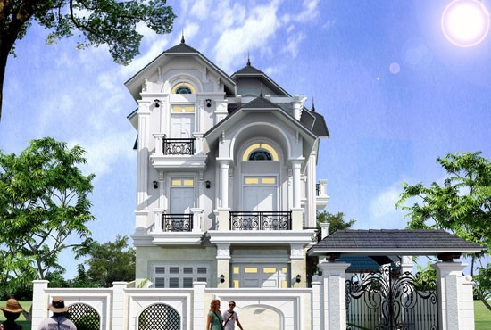 Ngôi biệt thự toát lên vẻ đẹp uy nghi nhờ sử dụng gam màu trắng làm chủ đạo, kết hợp với ban công, hàng rào và cổng sắt. Ảnh: Greenviet.