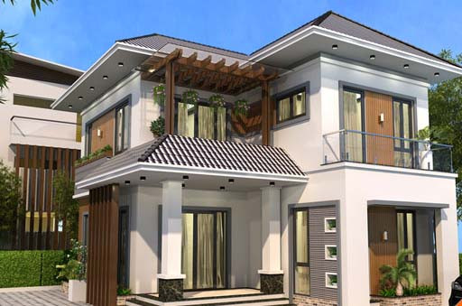 Kiến trúc biệt thự mini 2 tầng duyên dáng trong phong thái kiến trúc Á Đông. Ảnh: Maunhadepmoi.