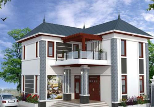 Biệt thự chữ L có ao cá phía trước và bên hiên là vườn cây trái xỏa bóng mát quanh năm. Ảnh: Maunhadepmoi.