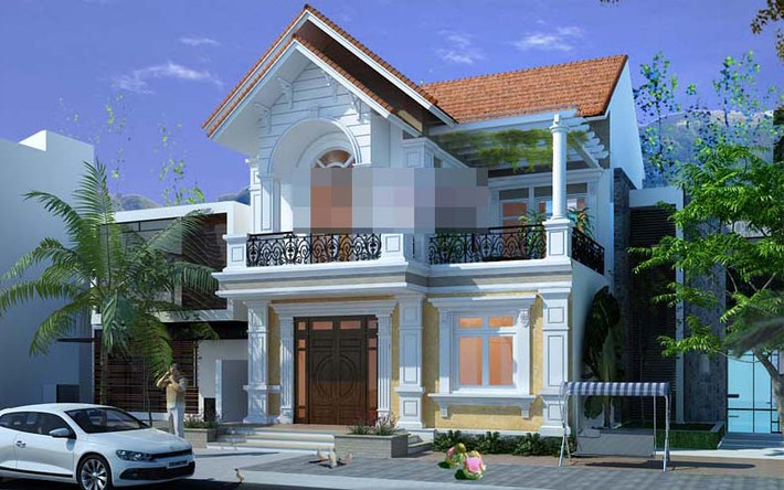 Thiết kế biệt thự mini 2 tầng theo phong cách tân cổ điển. Ảnh: Angcovat.