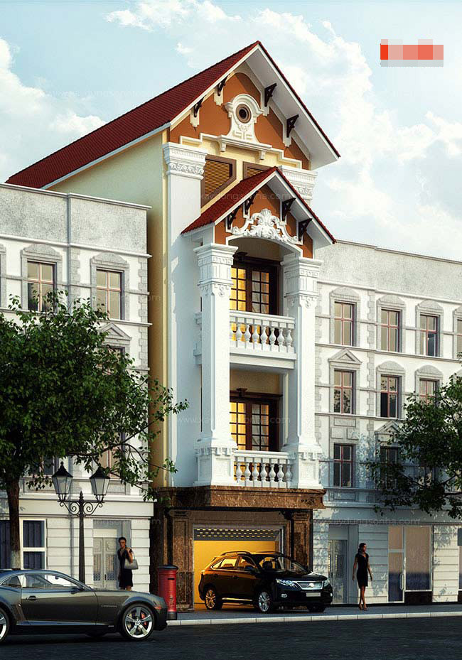 Thiết kế nhà ống phong cách tân cổ điển mái ngói khang trang. Ảnh: Sonha.