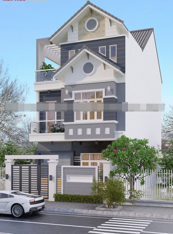 Ngoại thất của ngôi nhà phố 3 tầng nổi bật với các hình khối vuông vắn, mạnh mẽ. Vật liệu trang trí mặt tiền mang đến sự sinh động, khỏe khoắn. Ảnh: Kientrucnhaviet.